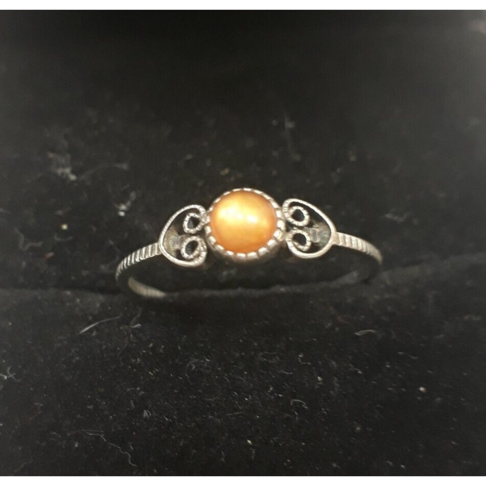 VTG Amber Moonstone Ring Sterling Silver 925 Size 6.25 1mm Wide Band